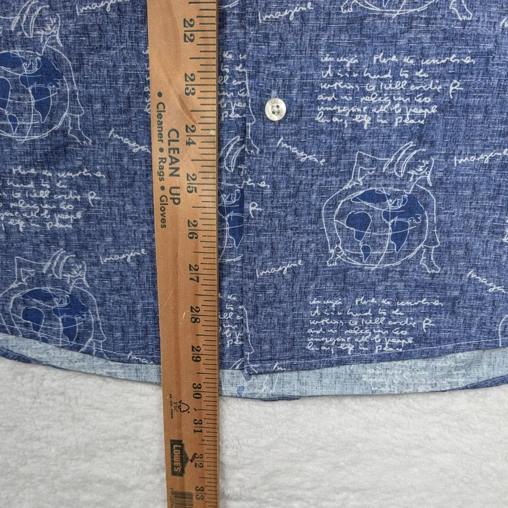 John Lennon Button Down Shirt Mens Large Blue Imagine Lyrics Graphic Long Sleeve - Picture 4 of 8